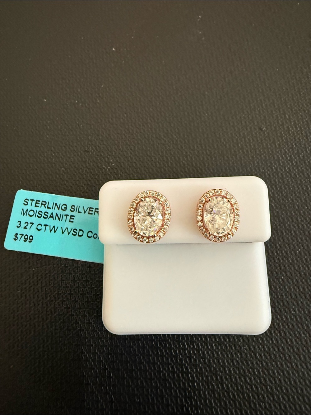 NWT Oval Halo 3.27 CTW Moissanite Stud Sterling Silver Earrings - Picture 2 of 3